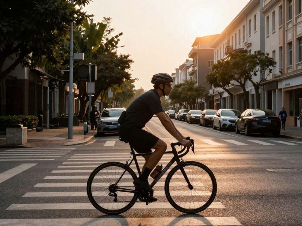 Rennradfahrer in der Stadt